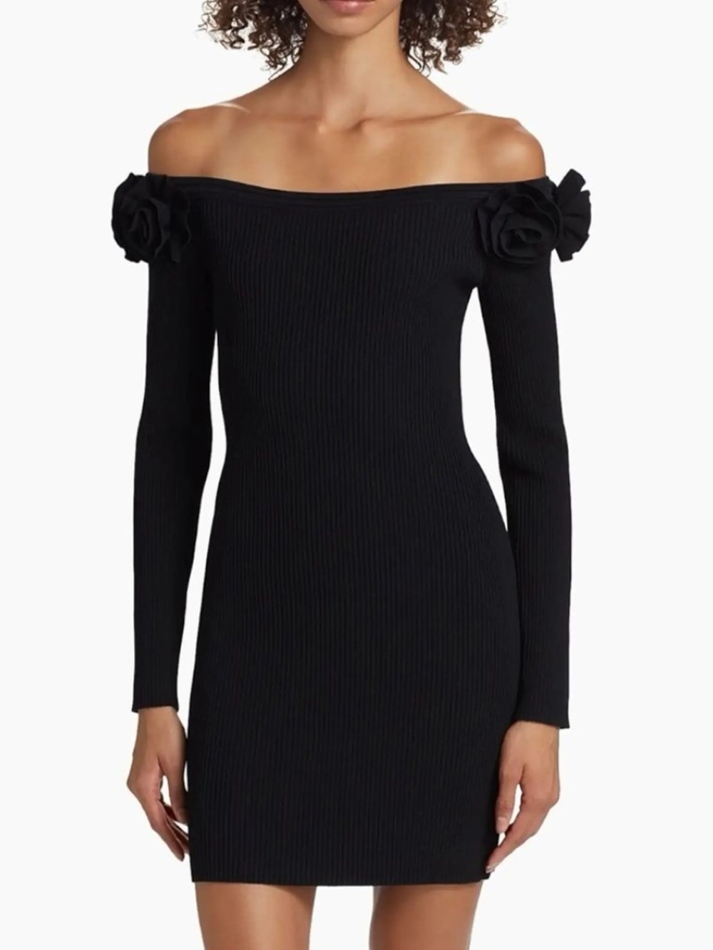 Milly Kara Off-the-Shoulder Knit Mini Dress Black Long Sleeve Size Large